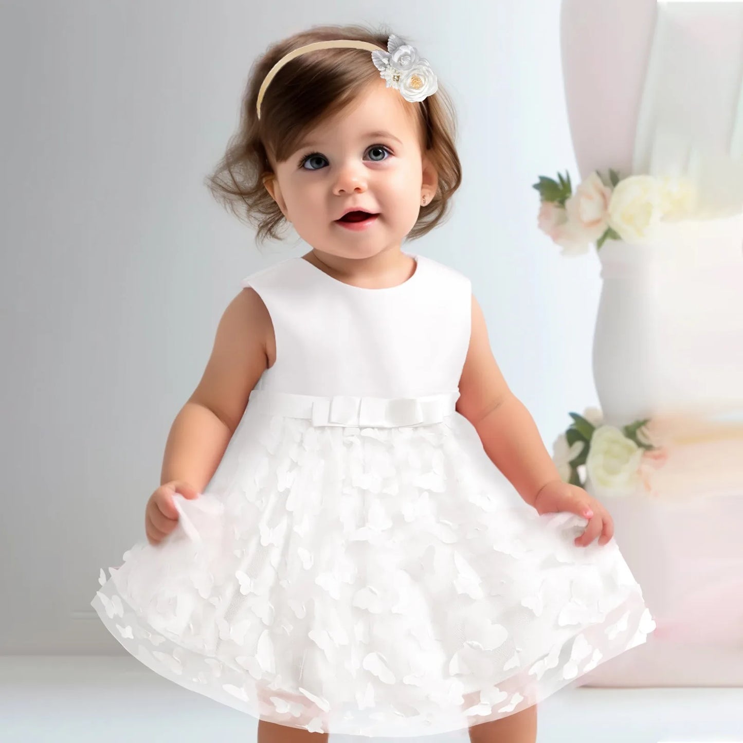 Girls Party Dresses Toddler Sleeveless Butterfly Embroidery Tulle Bowknot Pageant Gown Newborn Baby Birthday Princess Dress