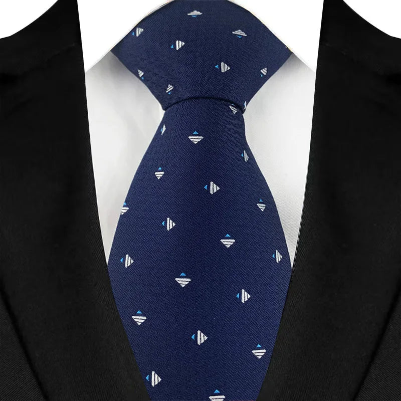 Luxury 8CM Mens Necktie Navy Blue Color Dot Stripes Solid Tie For Man Groom Jacquard Woven Neck Tie For Business Wedding Party