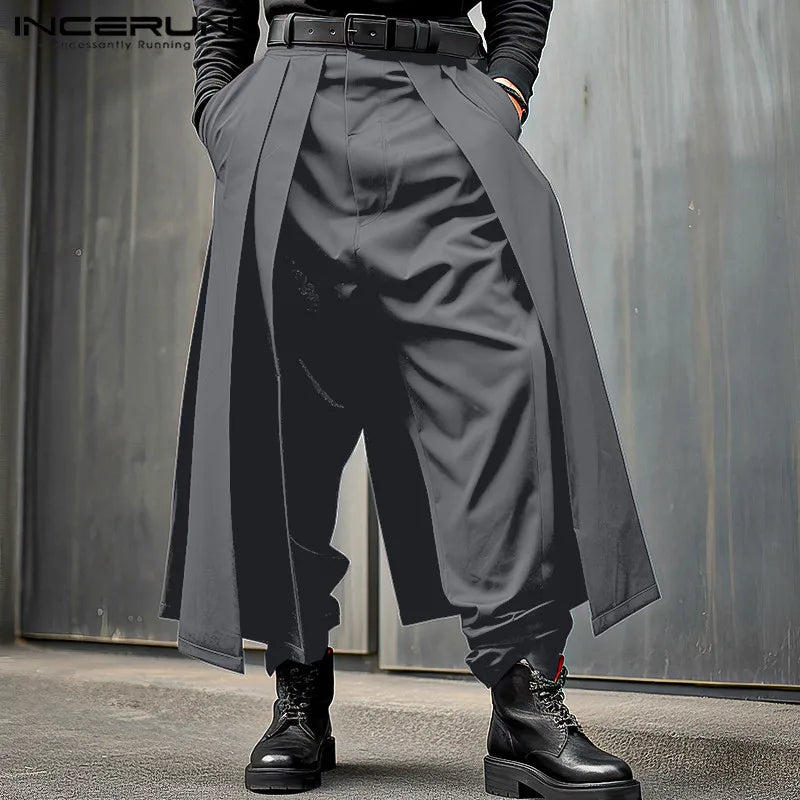 MAN Pants Solid Color Joggers Loose Button Pleated Casual Wide Leg Trousers Men Streetwear 2024 Fashion Pants