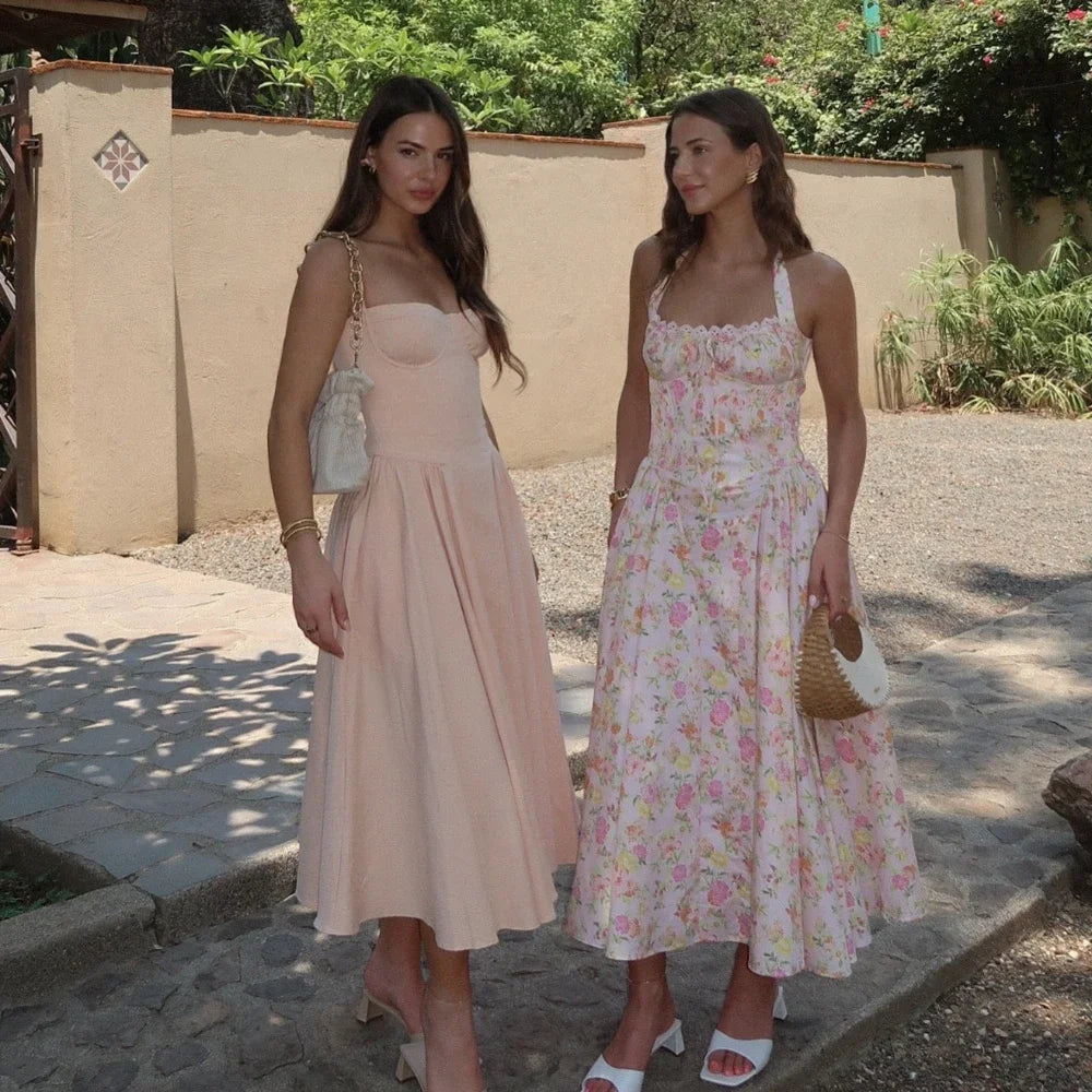 Elegant Line Midi  Halter Party Dresses Summer