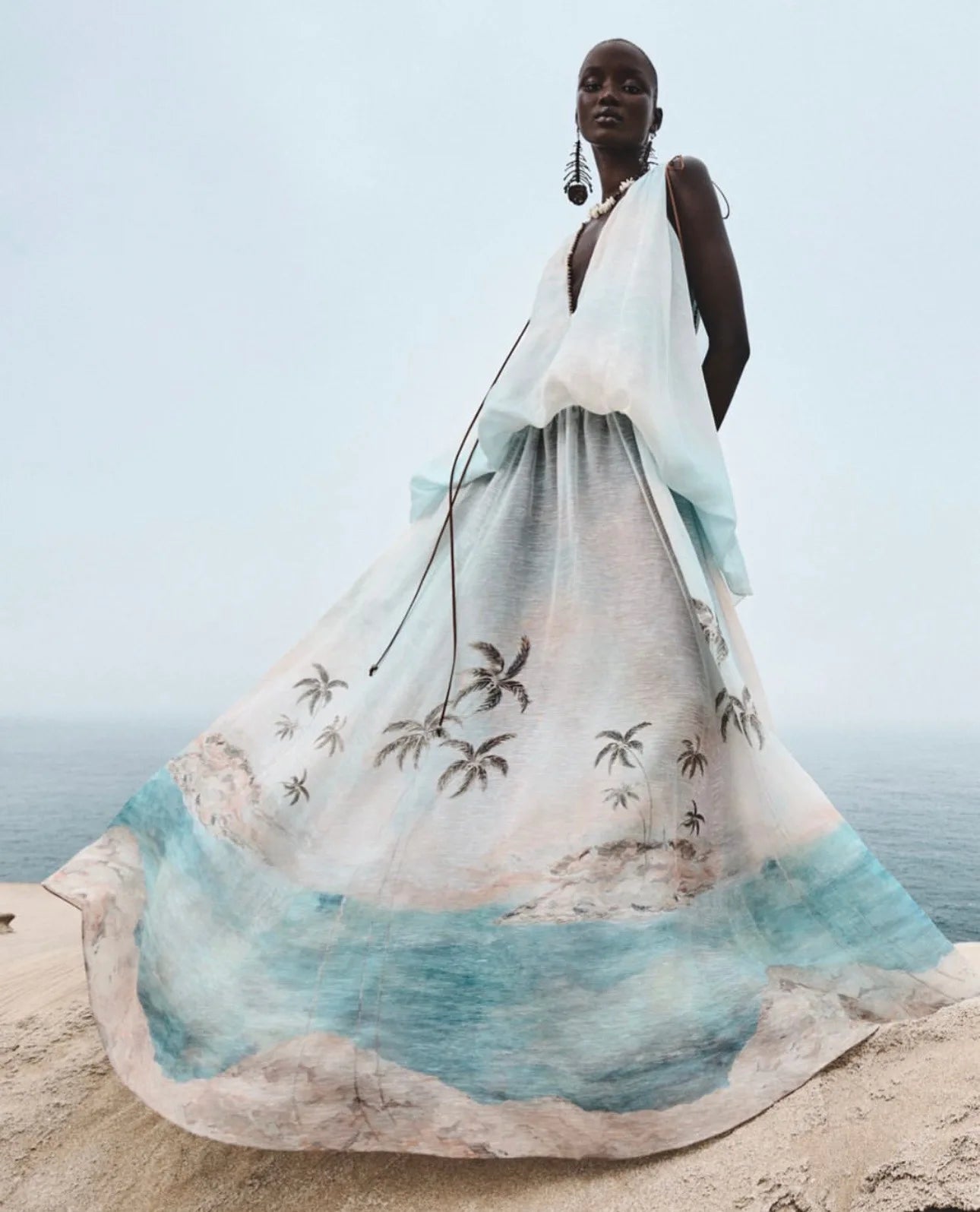 Zimm Printing V-Neck Silk Linen Women Sleeveless Midi Dress Vintage Bohemian Elegant Luxury Runway Designer Sweet