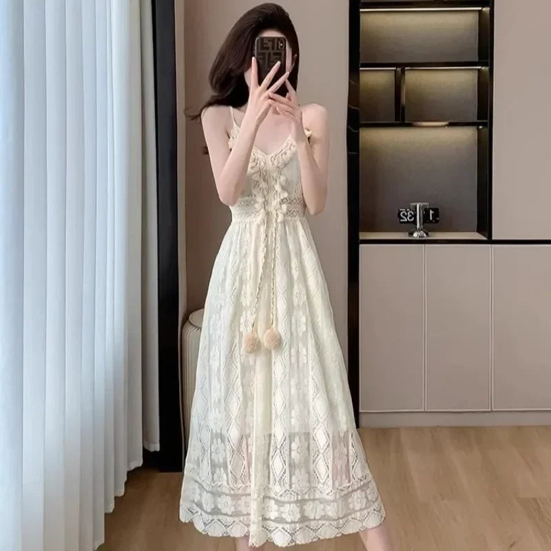 Chic and Elegant Pretty Woman Long Sleeve Dress Vintage Hollow Beautiful Harajuku Trendy Korean Fashion G Y2k Dresses for Women