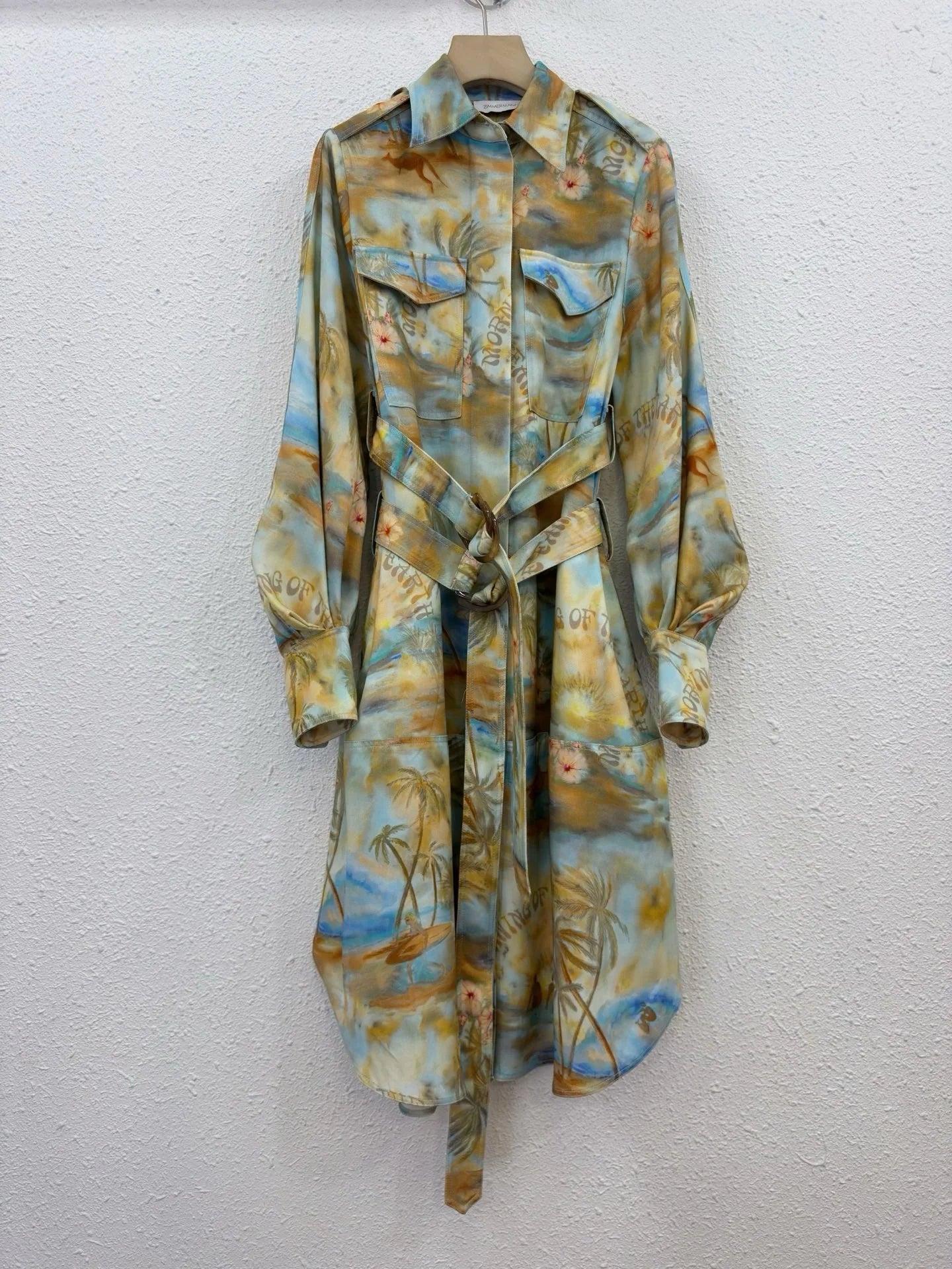 Zimm Women Long Lantern Sleeve Turn-down Collar Printing Midi Dress Chic Vintage Bohemian Elegant Luxury Runway Designer