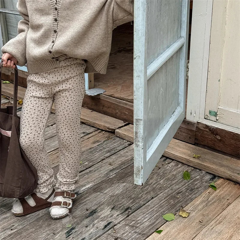 4844 Children Pants 2024 Autumn and Winter New Girls' Winter Plus Velvet Lace Leggings Pants 1-7Year Kid's Pants Trousers