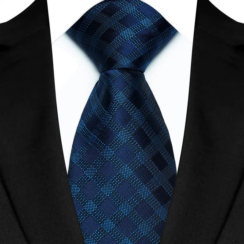 Luxury 8CM Mens Necktie Navy Blue Color Dot Stripes Solid Tie For Man Groom Jacquard Woven Neck Tie For Business Wedding Party