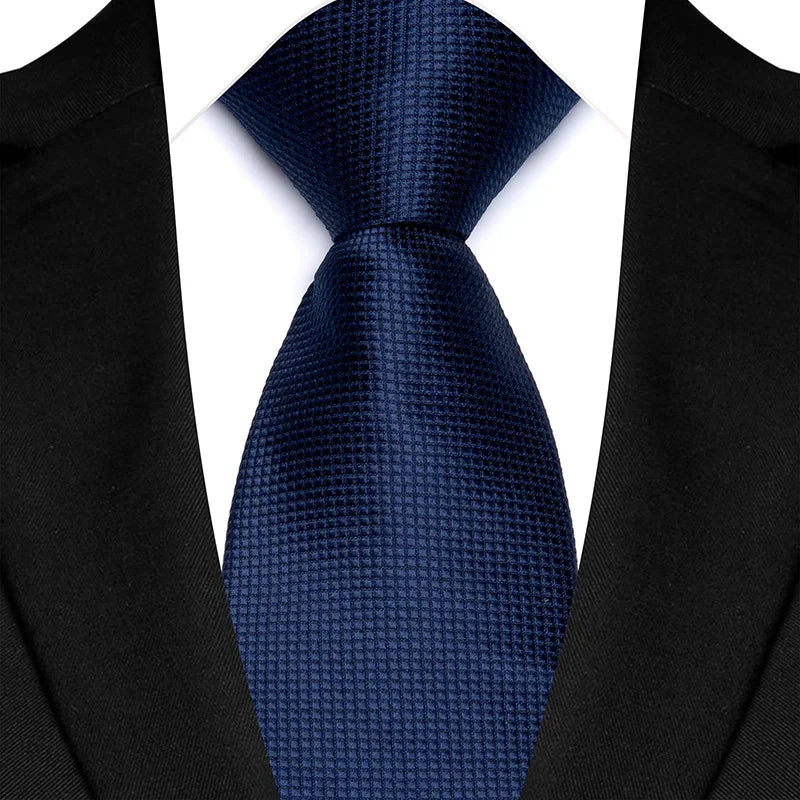 Luxury 8CM Mens Necktie Navy Blue Color Dot Stripes Solid Tie For Man Groom Jacquard Woven Neck Tie For Business Wedding Party