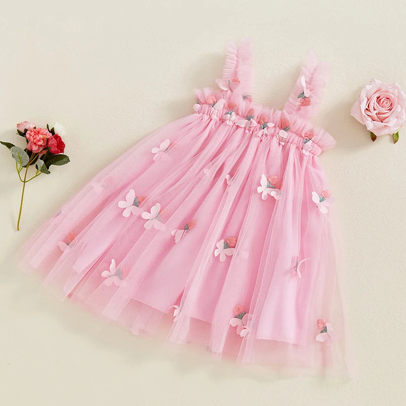 Girls Sleeveless Floral Embroidered Tulle Princess Dress