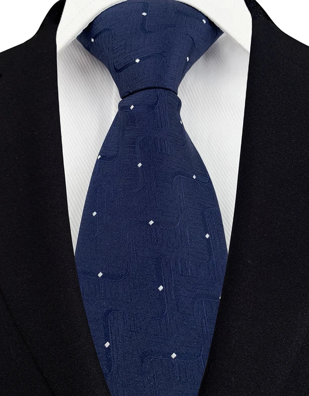 Luxury 8CM Mens Necktie Navy Blue Color Dot Stripes Solid Tie For Man Groom Jacquard Woven Neck Tie For Business Wedding Party