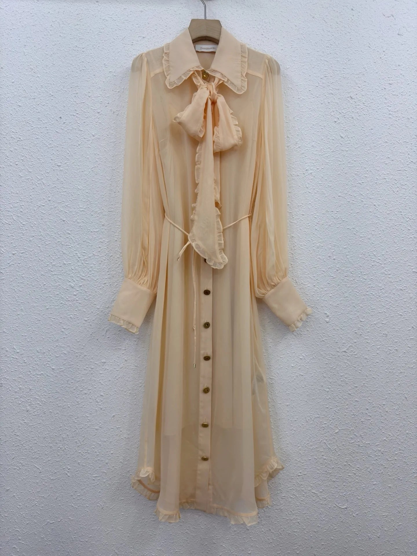 Zimm Vintage Bohemian Women Long Lantern Sleeve Lace-up Turn-down Collar Solid Midi Dress Chic Elegant Luxury Runway Designer