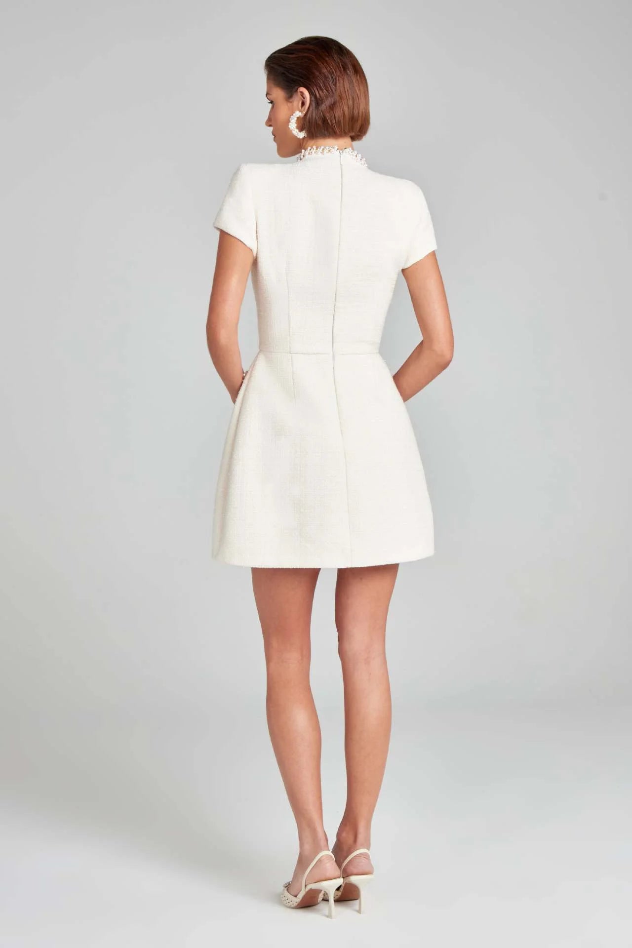 White Shoulder Pad Short Sleeve Party Dress