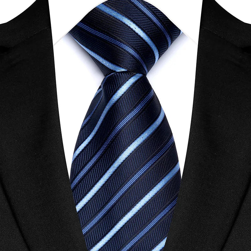 Luxury 8CM Mens Necktie Navy Blue Color Dot Stripes Solid Tie For Man Groom Jacquard Woven Neck Tie For Business Wedding Party