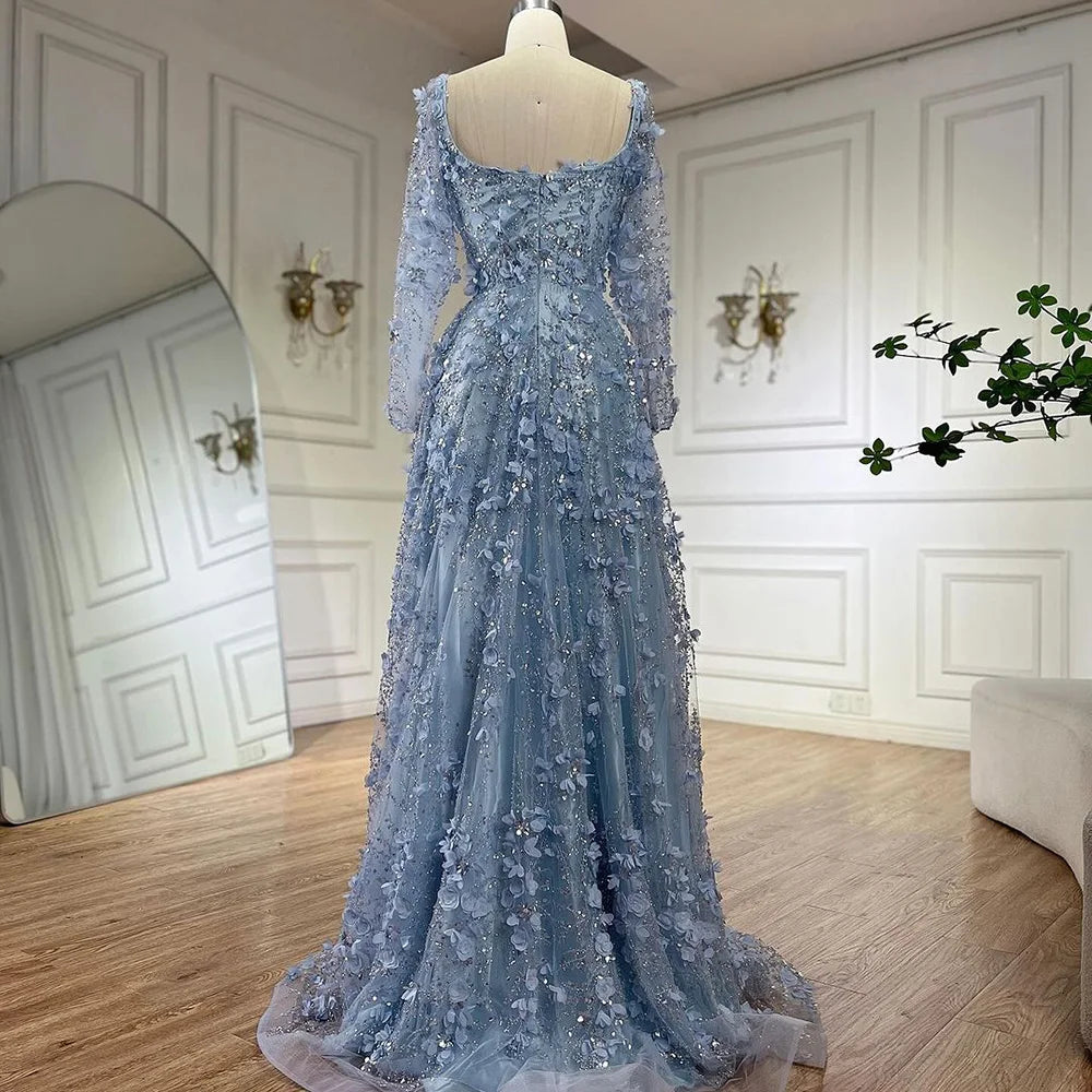 Customized 2025 Arabic Gray Lace-Up A-Line Elegant Appliques Luxury Beaded Evening Dresses For Women Wedding Party LA72657