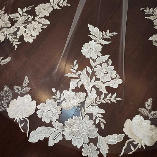 Customized Floral Lace High Quality Wedding Bridal Veil with Comb 3 Meters Long Single Tier