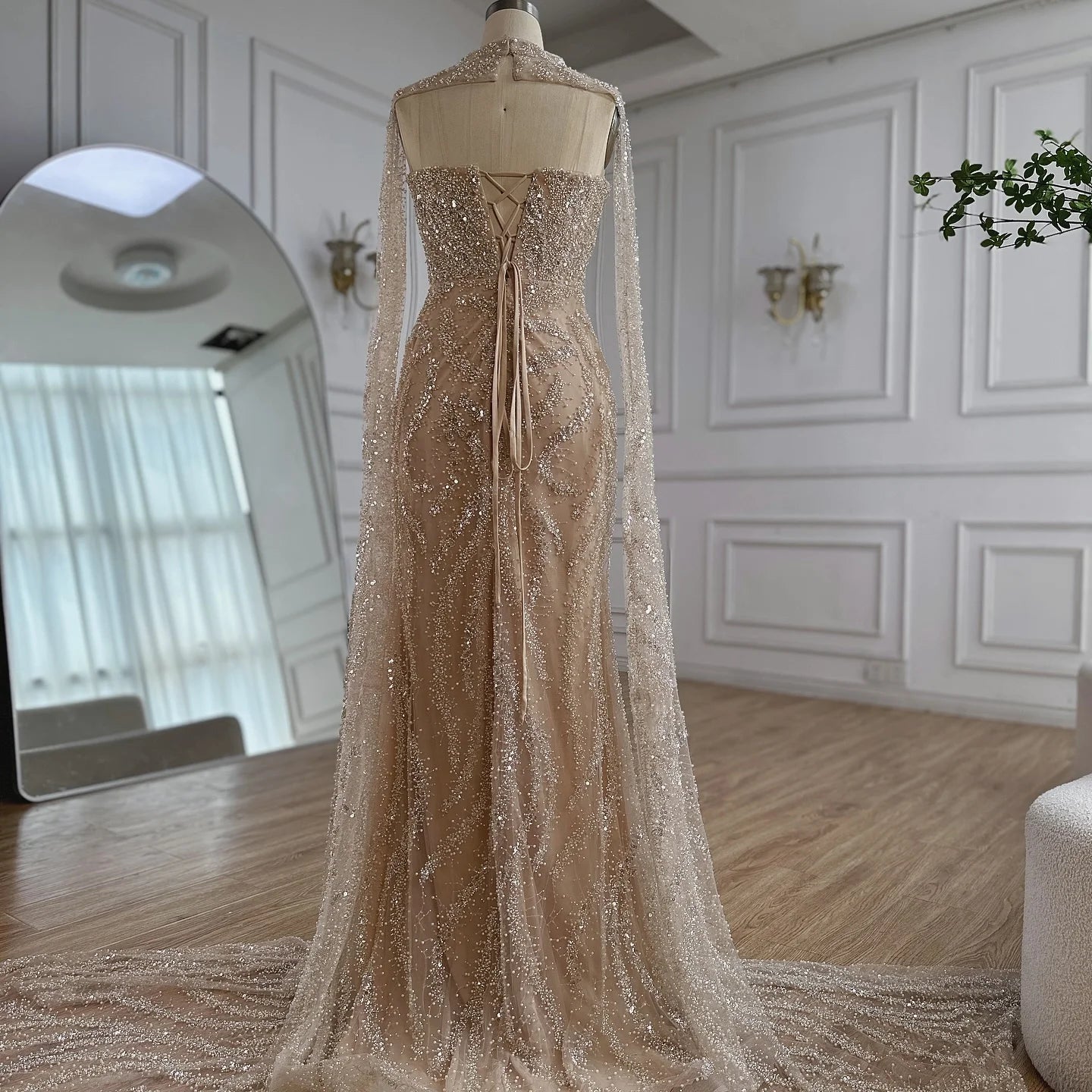 Nude Strapless Mermaid Evening Dresses SERENE HILL 2025 Gown Detachable Cape Lace-Up Back Formal Occasion GLA72824 Customized