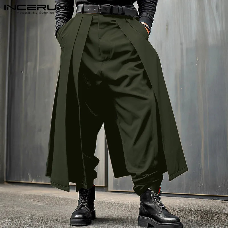 MAN Pants Solid Color Joggers Loose Button Pleated Casual Wide Leg Trousers Men Streetwear 2024 Fashion Pants