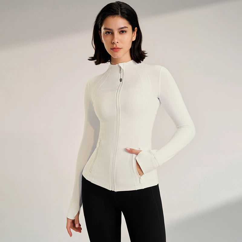 Women's Slim Fit Yoga Jacket   Top With Thumb Button Fitness Wear  Spring Coat