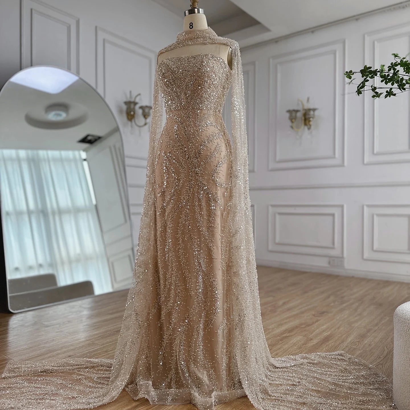 Nude Strapless Mermaid Evening Dresses SERENE HILL 2025 Gown Detachable Cape Lace-Up Back Formal Occasion GLA72824 Customized