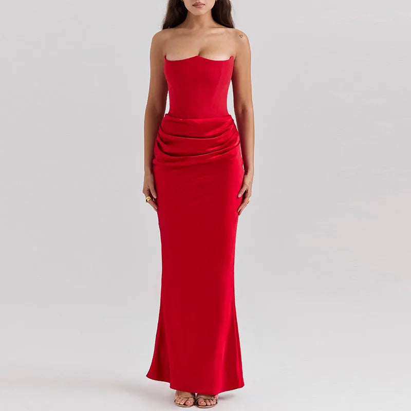 Sexy Long Dress Women Elegant Off-shoulder Strapless Hip Package Female Vestidos Vintage Slim Fit Ladies Evening New Year Gown
