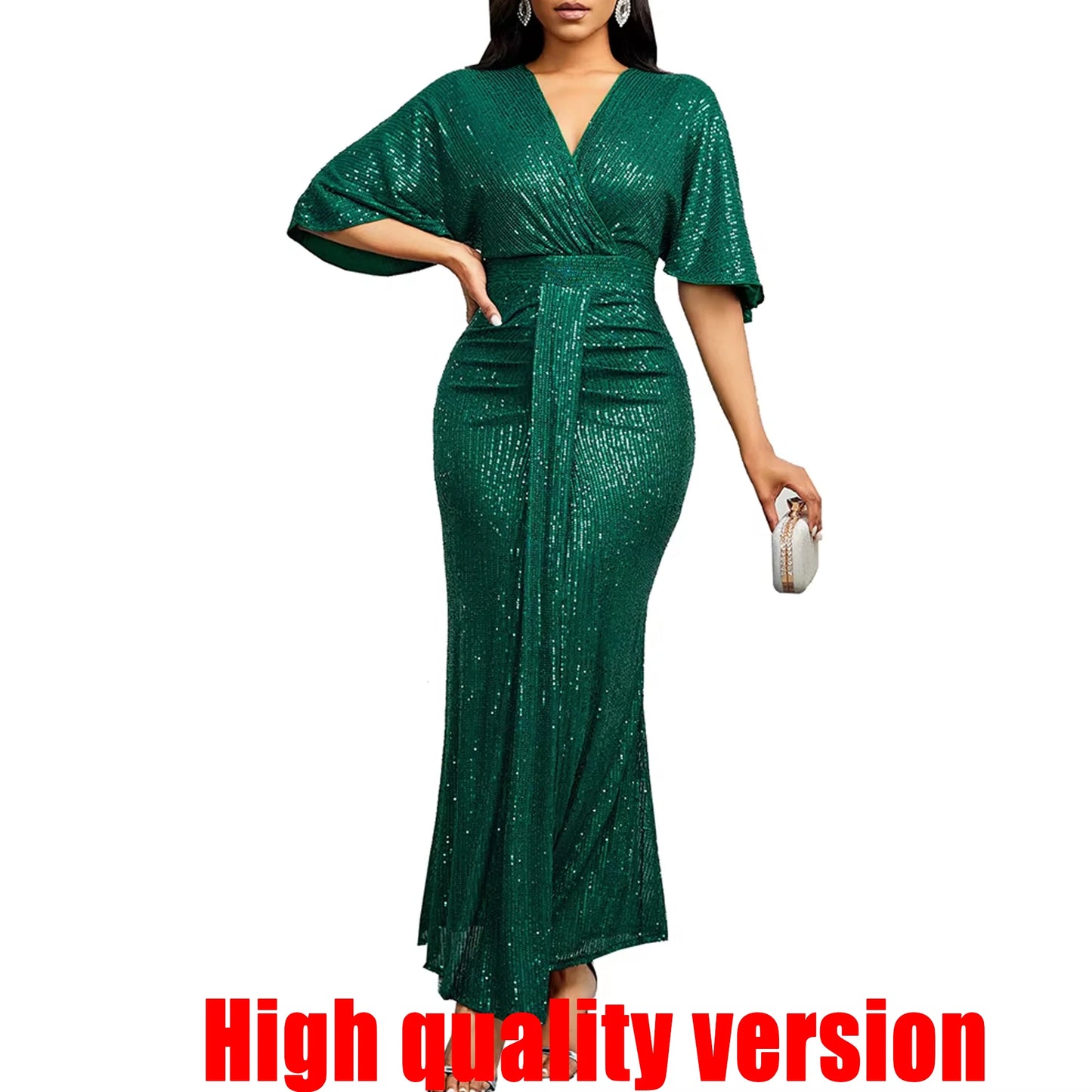 Women Sequin Dress elegant V-Neck