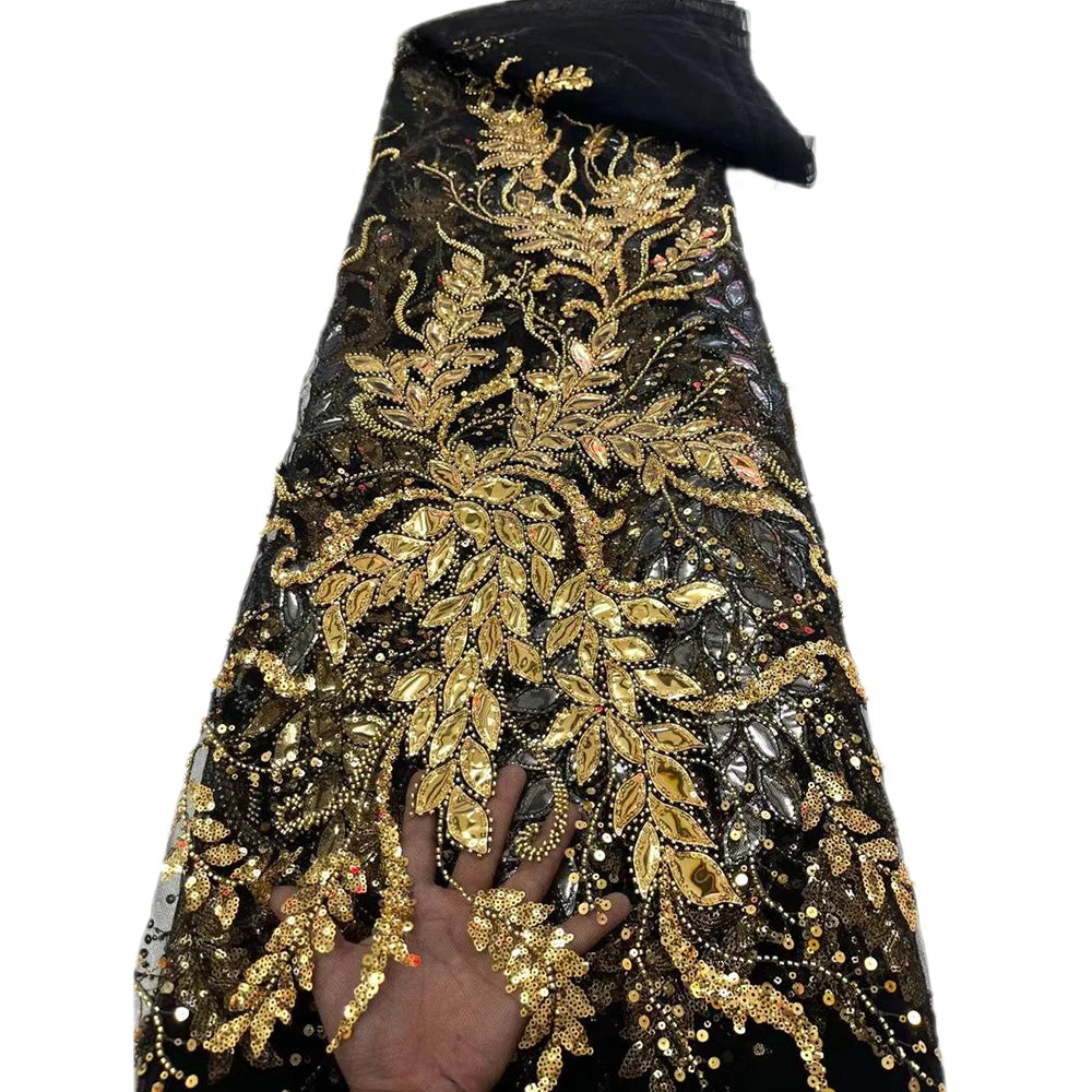 French Guipure Beaded Glitter Sequin lace Fabrics Quality For Sewing Wedding Dress Blue Tulle Lace Floral Embroidery Fabric