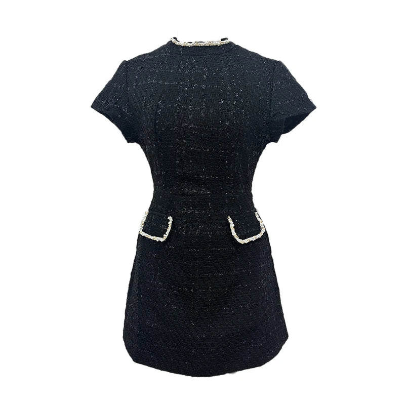 White Shoulder Pad Short Sleeve Party Dress