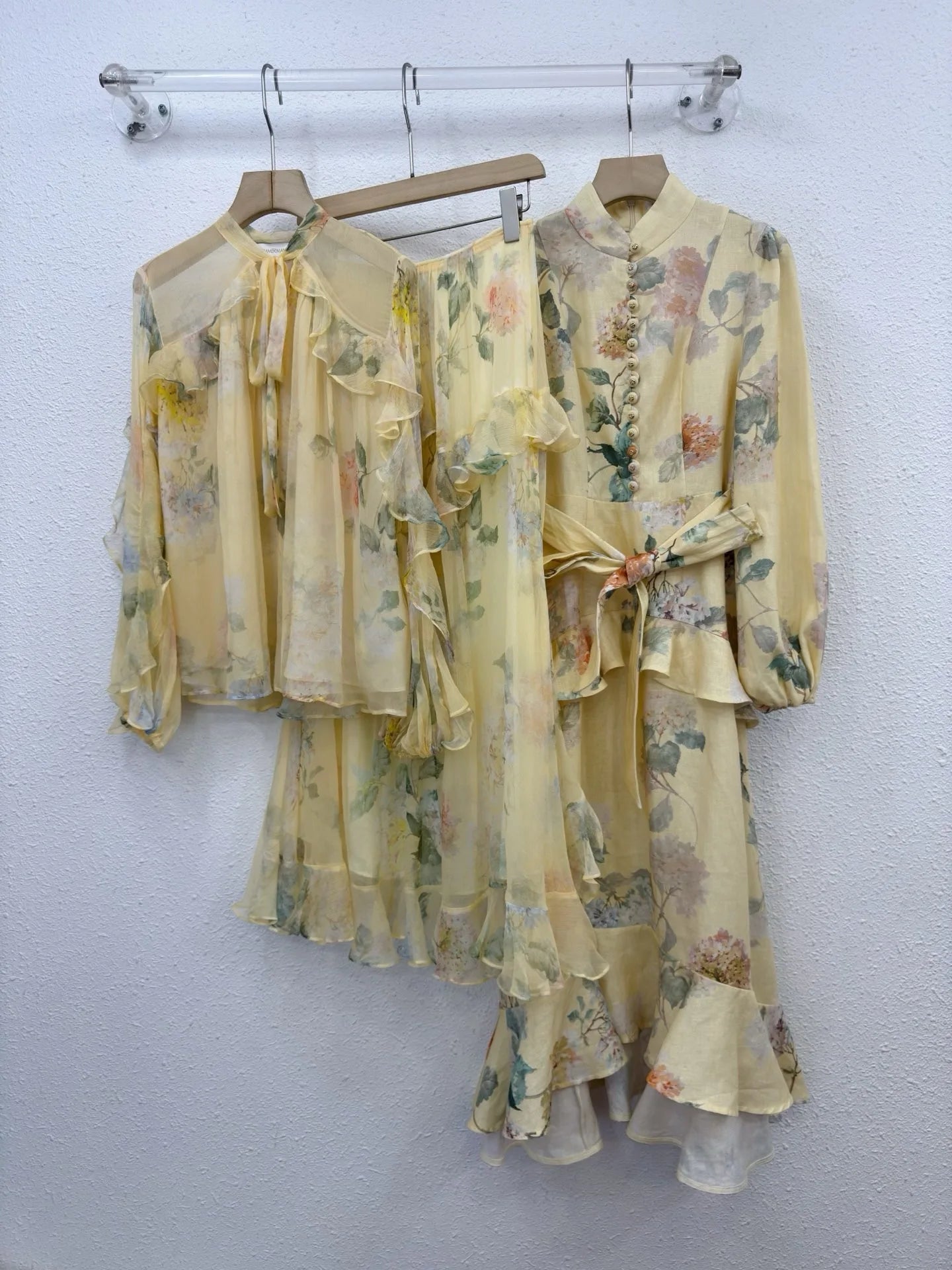 Zimm 100% Linen Long Puff Sleeve Runway Designer Lace-up Floral Printing Women Midi Dress Chic Vintage Bohemian Elegant Luxury