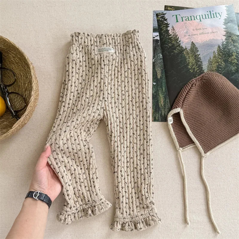 4844 Children Pants 2024 Autumn and Winter New Girls' Winter Plus Velvet Lace Leggings Pants 1-7Year Kid's Pants Trousers