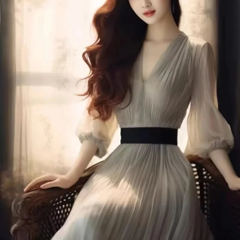 Korean Style Woman Long Sleeve Dress High Quality Elegant and Beautiful Dresses for Women G Designer Kpop On Sale Clearance Full