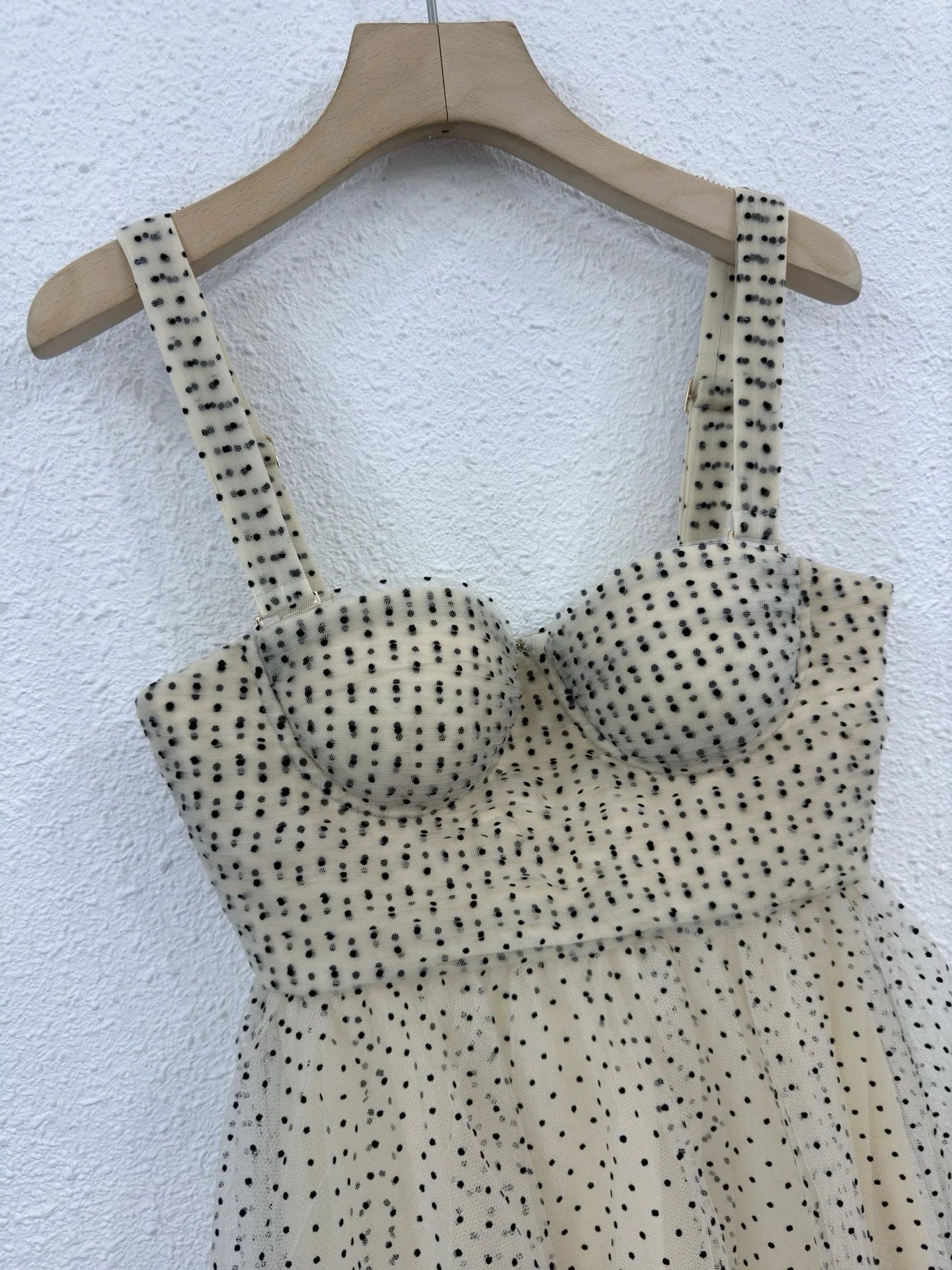Zimm Bohemian Vintage Runway Designer Spaghetti Strap Women Dot Mesh Midi Dress European High Quality Sexy Sweet Elegant Chic