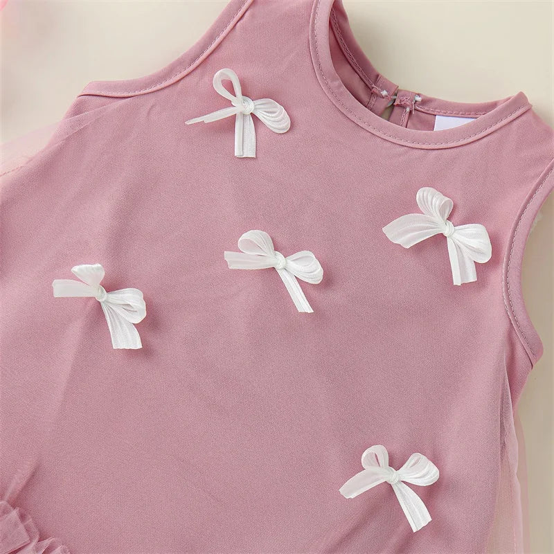 Lioraitiin 9M-4Y Toddler Kid Girls Dress Children Sleeveless Crew Neck Bow Tulle Dress Summer Casual Princess Dress A-line Dress