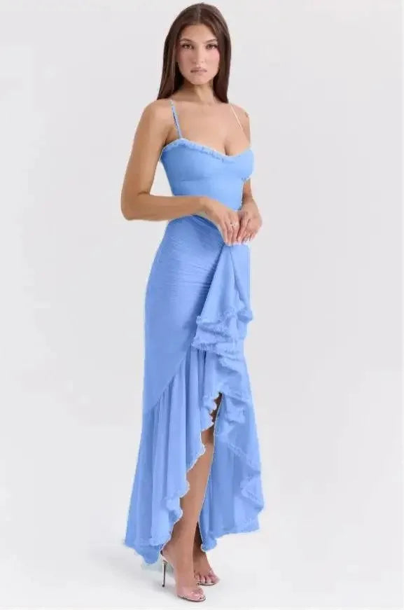 Suninheart Mesh Party Dresses 2024 New Arrivals Spaghetti Strap Bodycon Dress Fashion Ruched Long Dress Women