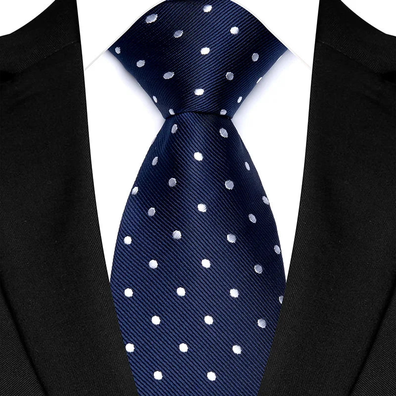 Luxury 8CM Mens Necktie Navy Blue Color Dot Stripes Solid Tie For Man Groom Jacquard Woven Neck Tie For Business Wedding Party