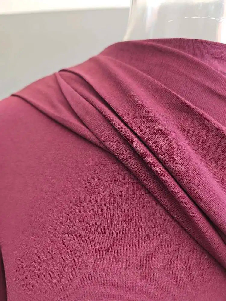 DEAT Elegant Dress Half High Collar Hollow Out Asymmetric Long Sleeves Mid-calf Women's Party Dresses 2025 Spring New 13DL999