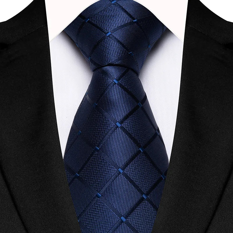 Luxury 8CM Mens Necktie Navy Blue Color Dot Stripes Solid Tie For Man Groom Jacquard Woven Neck Tie For Business Wedding Party