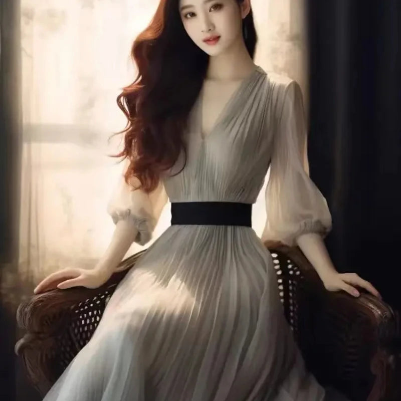 Korean Style Woman Long Sleeve Dress High Quality Elegant and Beautiful Dresses for Women G Designer Kpop On Sale Clearance Full