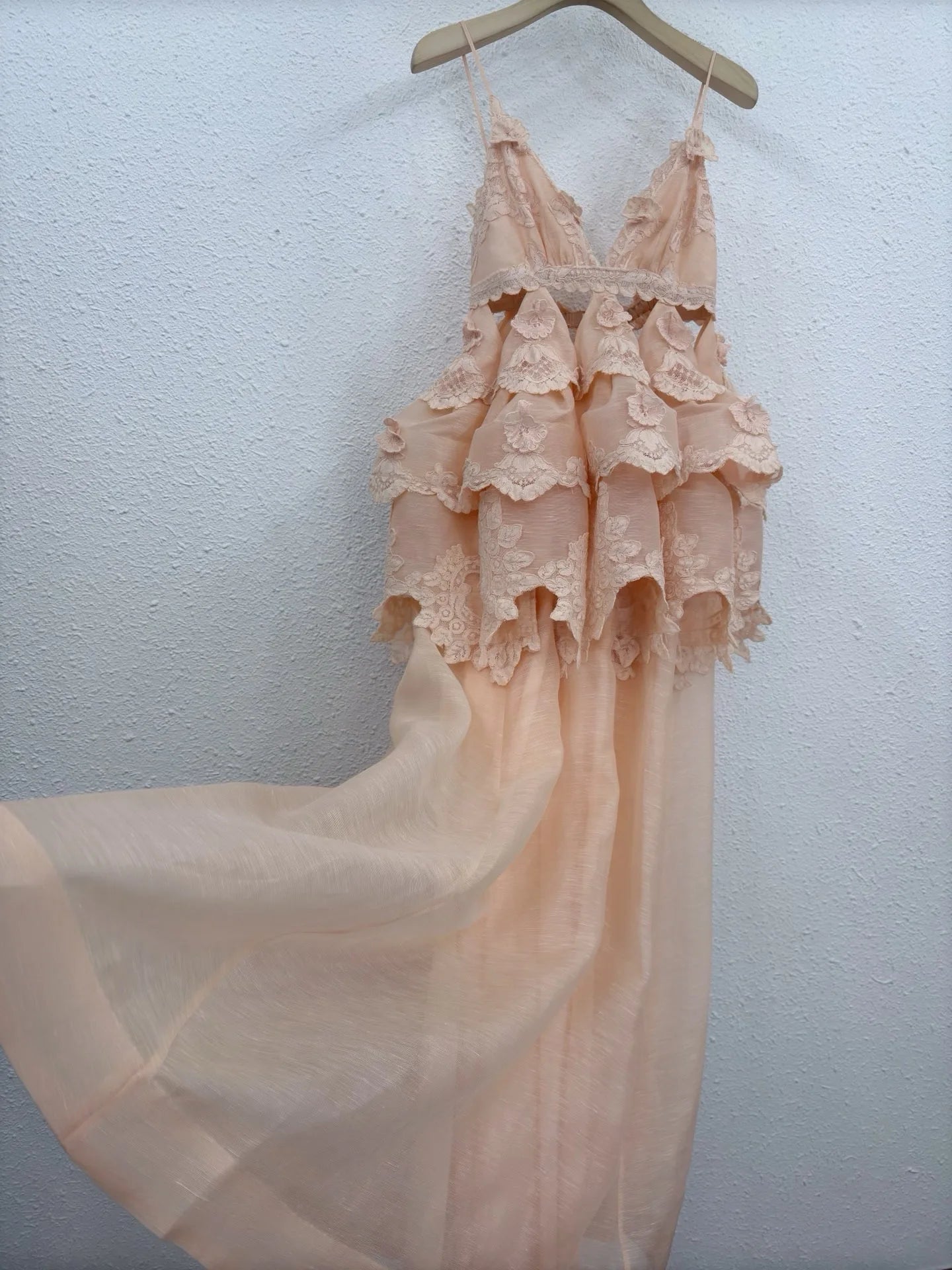 Zimm Bohemian Vintage Backless Luxury Runway Designer Silk Linen Solid Lace Spaghetti Strap Midi Women Dress High Quality