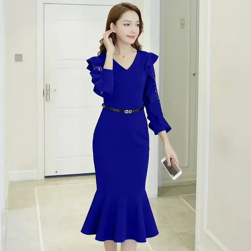 Chiffon Dresses for Women Lace Midi X Korean Style Elegant Chic Beautiful Fashion Designer Hot Vintage G Woman Long Sleeve Dress