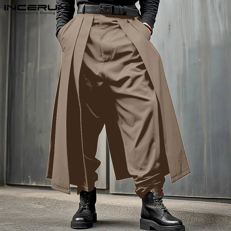 MAN Pants Solid Color Joggers Loose Button Pleated Casual Wide Leg Trousers Men Streetwear 2024 Fashion Pants