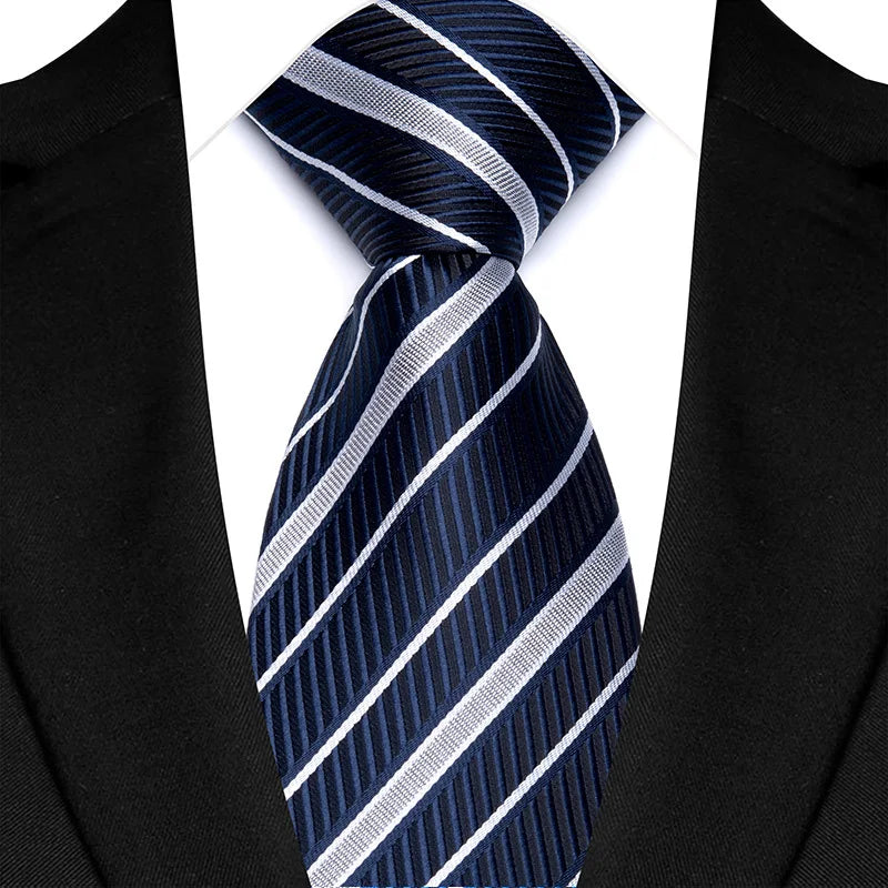 Luxury 8CM Mens Necktie Navy Blue Color Dot Stripes Solid Tie For Man Groom Jacquard Woven Neck Tie For Business Wedding Party