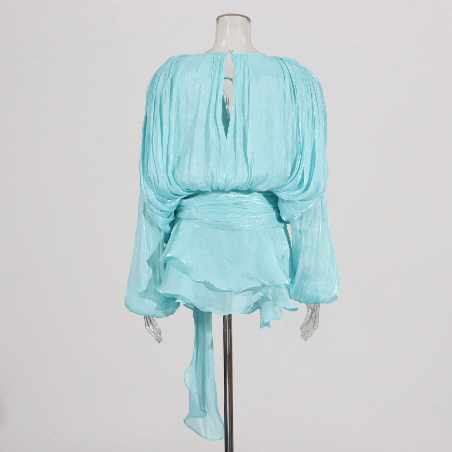 TWOTWINSTYLE Solid Loose Spliced Lace Up Elegant Dresses for Women Round Neck Long Sleeves Patchwork Folds Dress Female Style