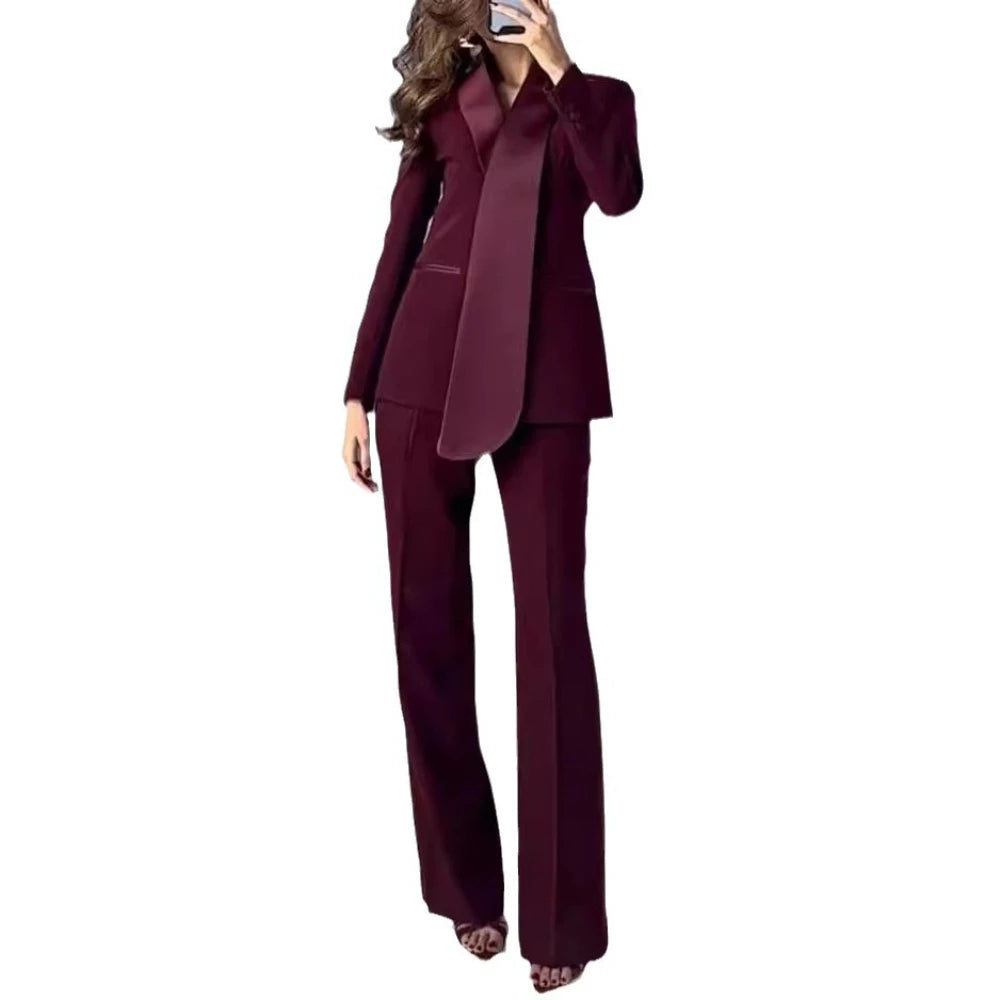 Solid Two Piece Sets for Women Lapel Long Sleeve Tunic