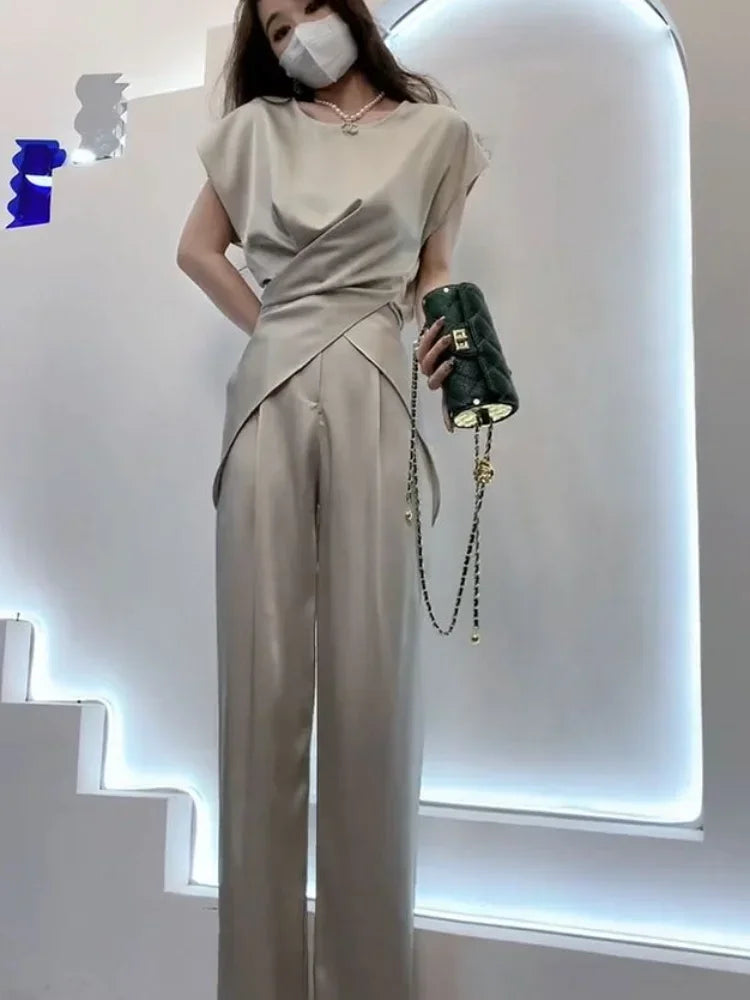 Wide Leg Pant Sets for Women 2 Pieces Summer 2024 Trousers Woman Sexy New Matching Outfit Groups of Fashion Clothing Clothes D