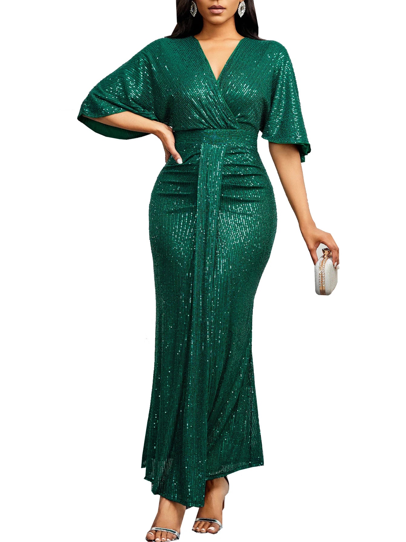 Women Sequin Dress elegant V-Neck