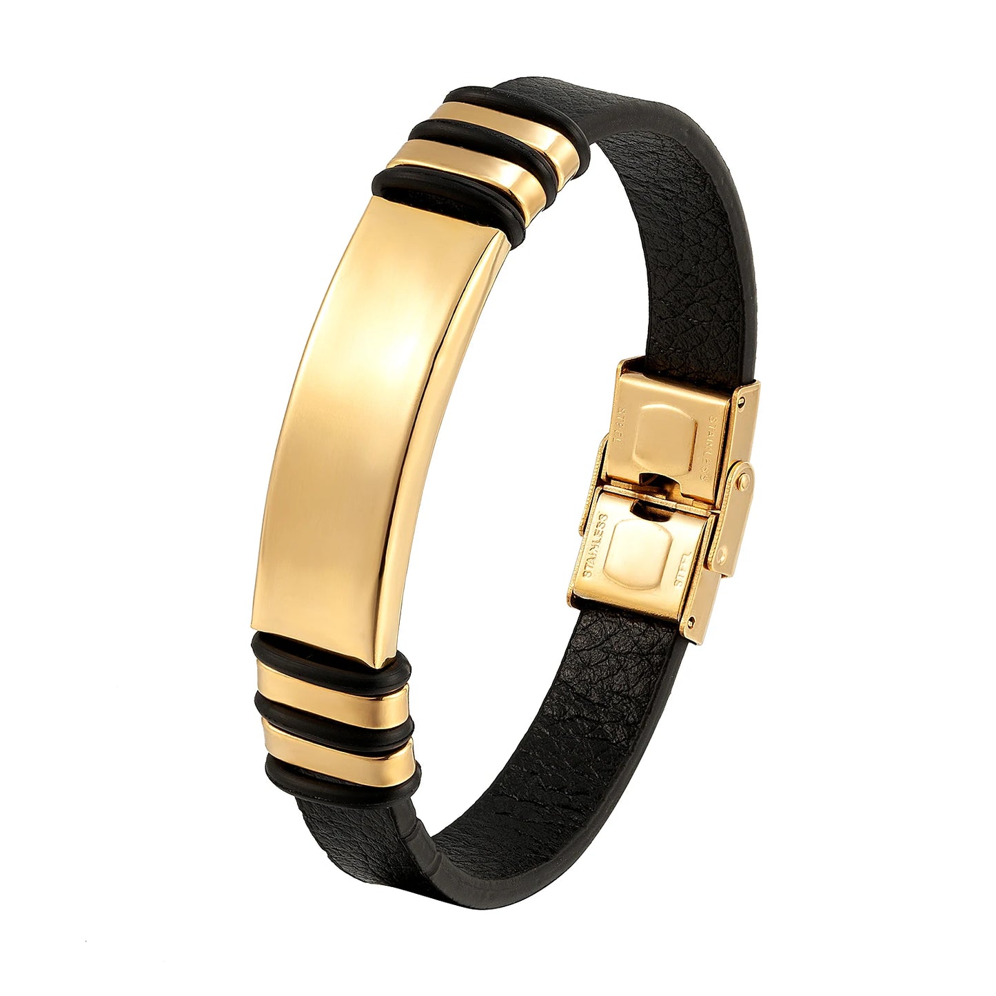 New Fashion Brand Bracelet Stainless Steel Men's Bracelet Black Charm Leather Bracelet Men's Wristband Simple Jewelry Wholesale