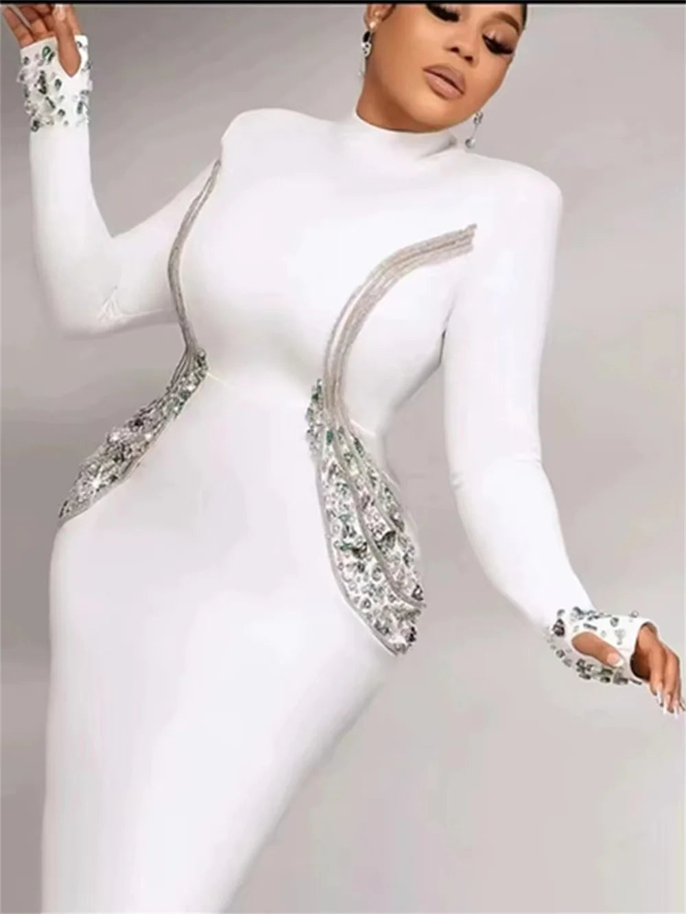 Sexy Rhinestones Celebrity Party   Long Dress Elegant