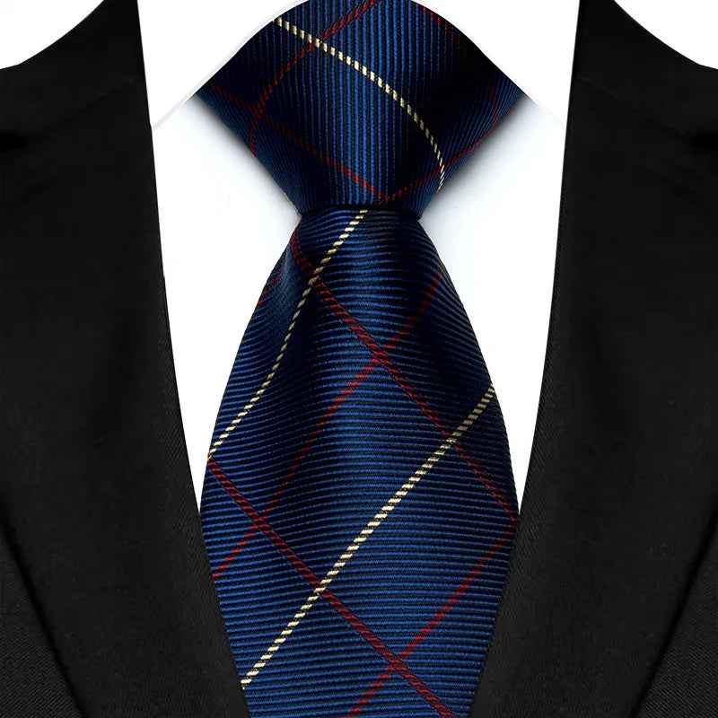 Luxury 8CM Mens Necktie Navy Blue Color Dot Stripes Solid Tie For Man Groom Jacquard Woven Neck Tie For Business Wedding Party