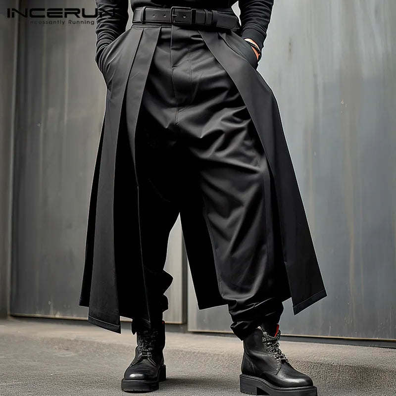 MAN Pants Solid Color Joggers Loose Button Pleated Casual Wide Leg Trousers Men Streetwear 2024 Fashion Pants