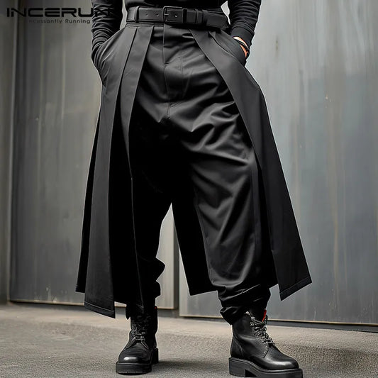 MAN Pants Solid Color Joggers Loose Button Pleated Casual Wide Leg Trousers Men Streetwear 2024 Fashion Pants