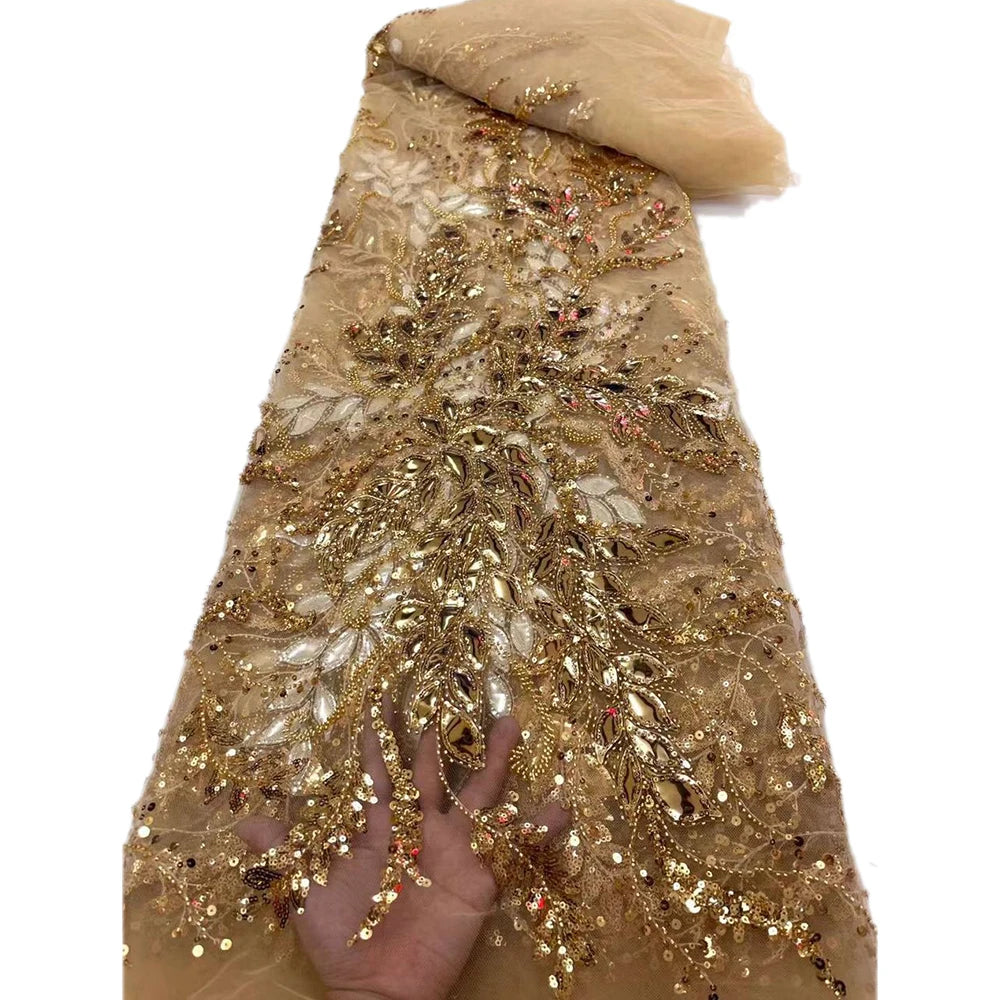 French Guipure Beaded Glitter Sequin lace Fabrics Quality For Sewing Wedding Dress Blue Tulle Lace Floral Embroidery Fabric