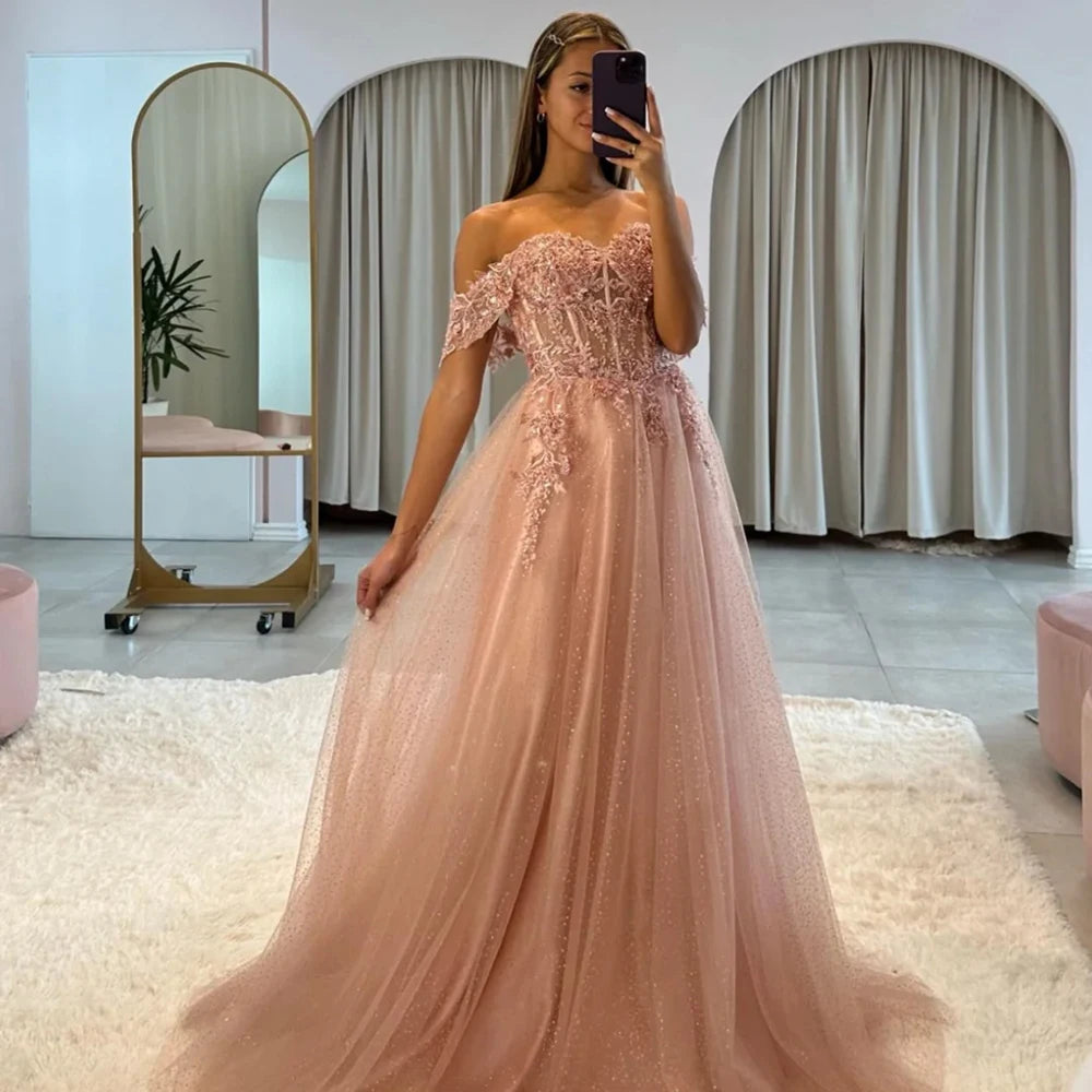 Dusty Blue Prom Dresses Woman 2024 Customized Glitter Tulle Evening Party Dress Formal Occasions Wedding Dress فساتين السهرة